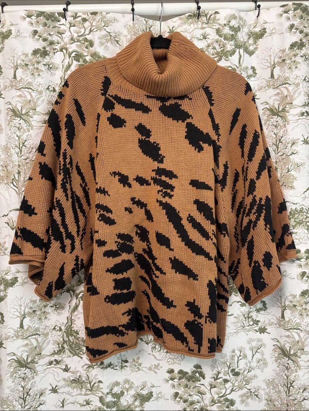 JODIFL Brown and Black Animal-Print Turtleneck Poncho Sweater